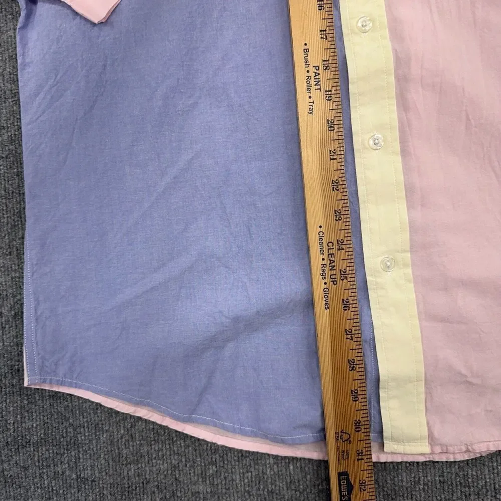 ORVIS Shirt Mens L Pink Blue Yellow Short Sleeve Button Up Colorblock Pastel VTG - Picture 5 of 8